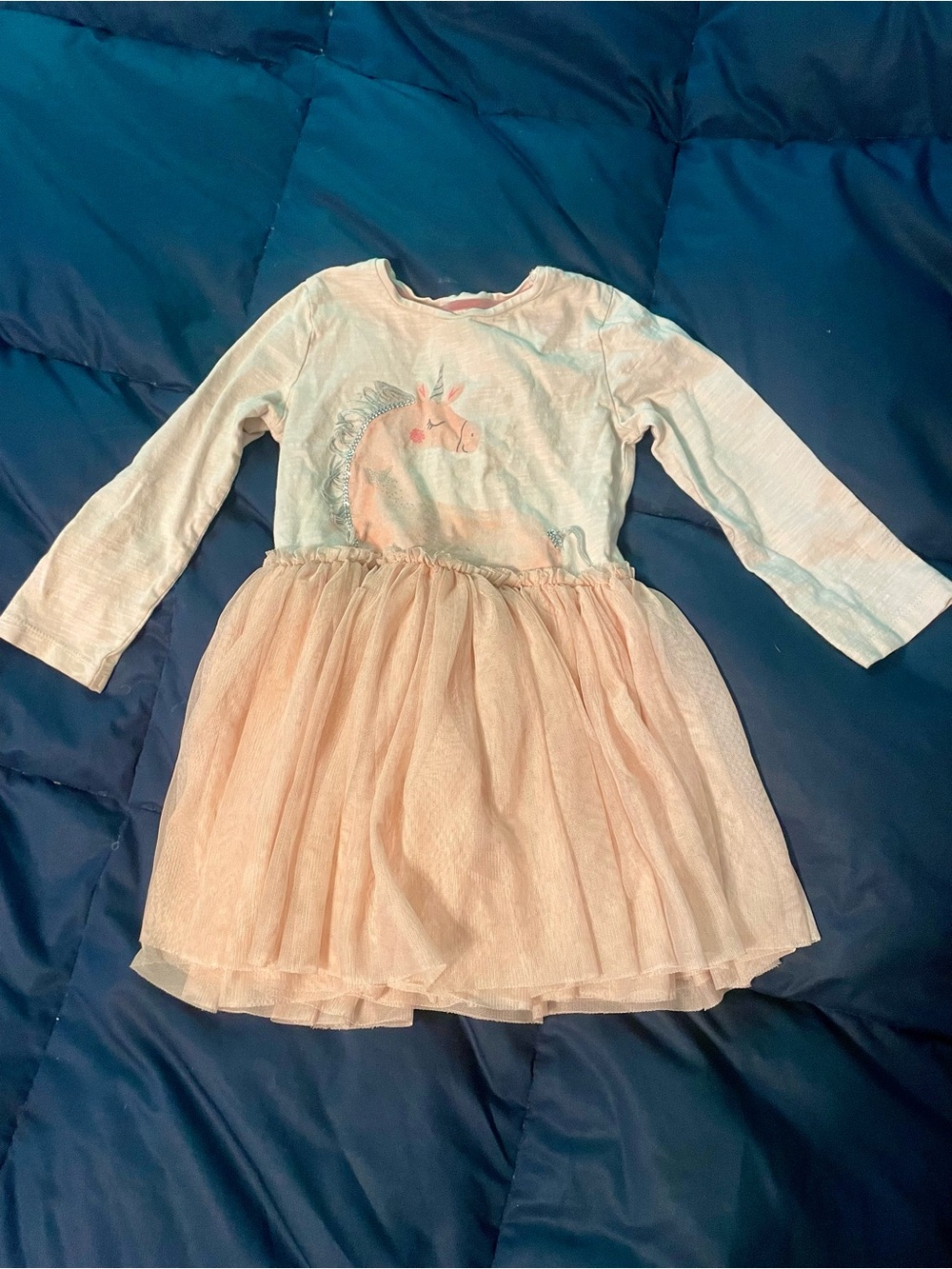 Girls' Light Pink Unicorn Tulle Dress - Long Sleeve